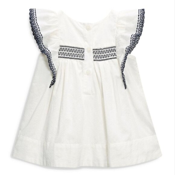 next Girls Cream Solid A-Line Dress with Embroidered & Smock Detail - Picture 2 of 3